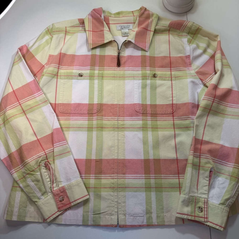 Christopher & Banks Pastel Zip Front Shacket Shirt Top Women's Medium